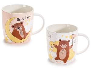 Taza de porcelana brillante con decoración de osito de peluc