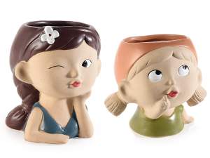 Vase/pot à maquillage décoratif en forme de visage de fille