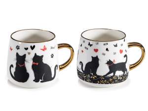 380ml porcelain mug with cats and gold details