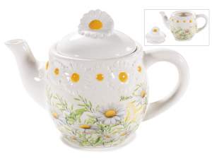 650ml ceramic teapot with embossed flowers