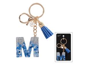 Resin letter M keychain / charm with card tassel