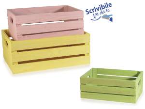 Set of 3 wooden boxes in assorted colours