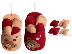 Set of 4 pairs of felt slippers in hanging slipper