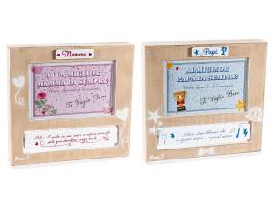 Wooden photo frame with mum and dad print and writing