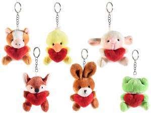 Keychain animals in soft plush with heart