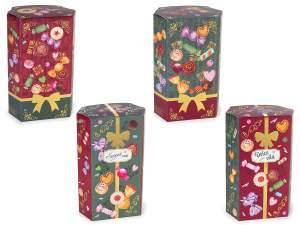 Hexagonal paper box with Christmas sweets print