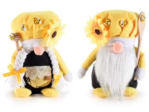 Fabric honey gnome with wooden utensil and bees