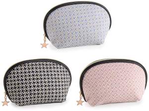 Makeup bag in houndstooth fabric with zip and star pendant