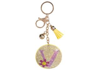 Colorful rhinestone alphabet letter V charm / keychain,