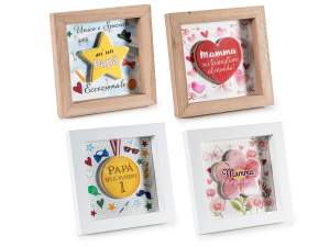 Wooden frame with embossed mum and dad decoration and print