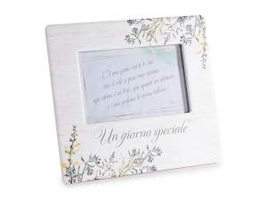 Ceramic photo frame to stand with writing and flowers