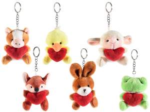 Soft plush keychain animal with heart