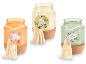 Scented candle, glass jar, cork base and tassel
