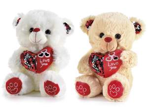 Teddy bear with heart and reversible sequin ears