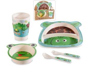 5 piece melamine baby food set, plate, glass, base, 2 cutler