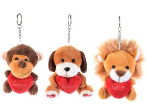 Soft plush keychain animal with heart