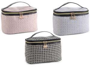 Beauty case in double zip houndstooth fabric with star penda
