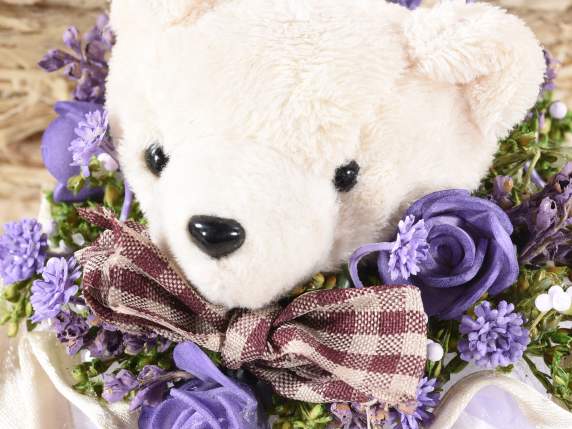 Sacchetto organza  con orsetto e fiori veri disidratati