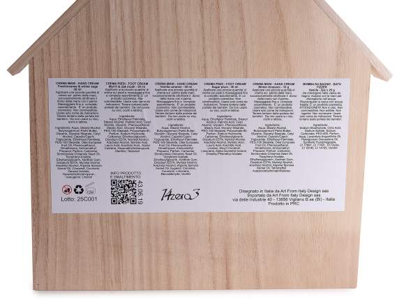 Conf. regalo con 7 prodotti corpo e decoro in legno