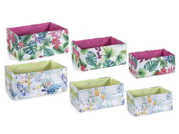 3 set fabric basket with handles and tropicals prints