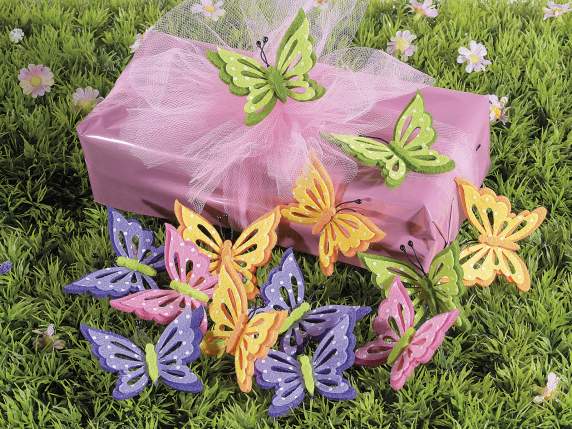 Pack of 12 butterflies in colored cloth with double-sided ta