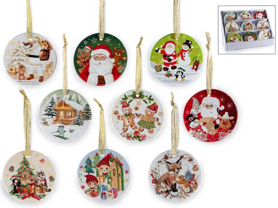Adorno navideño de cerámica brillante para colgar