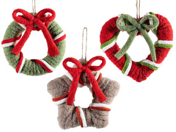 Adorno navideño colgante de tela con lazo
