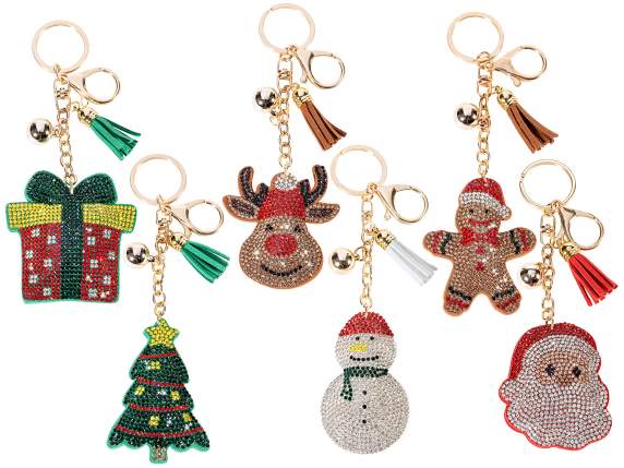 Llavero navideño con diamantes de imitación