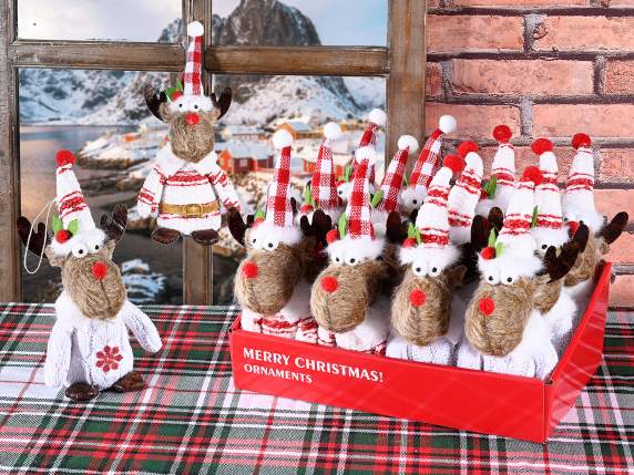 Reno navideño de peluche con sombrero colgante