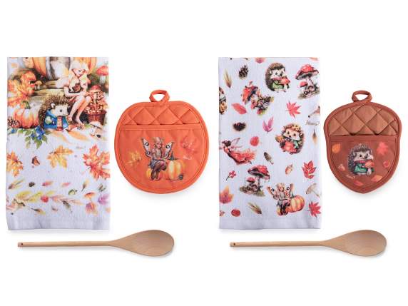 Juego paños cocina algodón con agarradera y cuchara