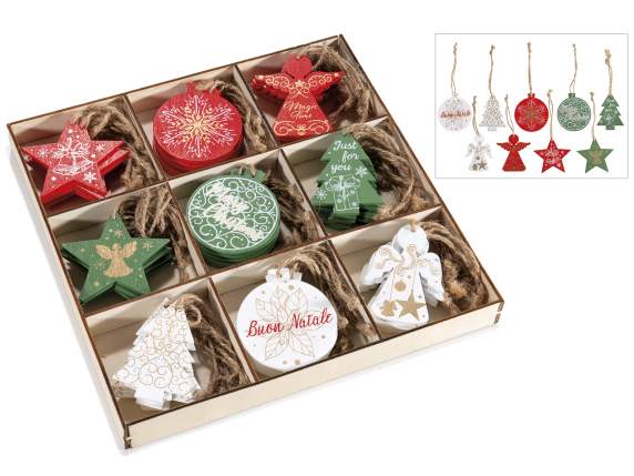 Expositor 72 adornos navideños de madera de colores para col