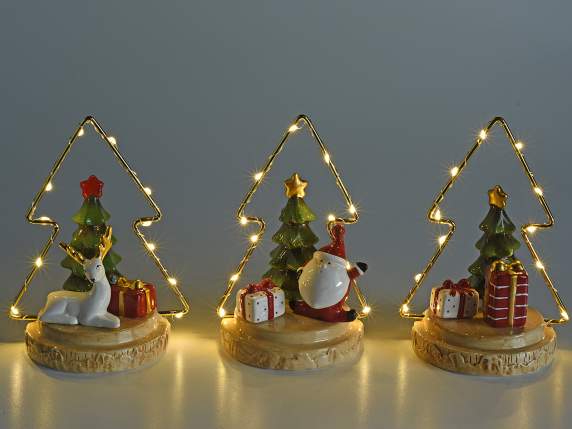 Árbol con personaje navideño de cerámica con luces LED
