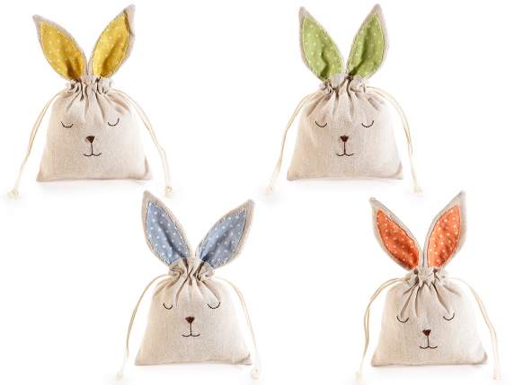 Bolsa de golosinas de conejo de tela con orejas y lazo
