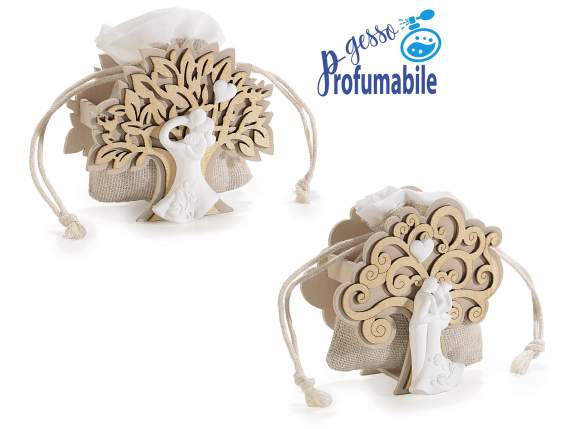 Árbol de la vida en madera con novios en yeso y bolsa