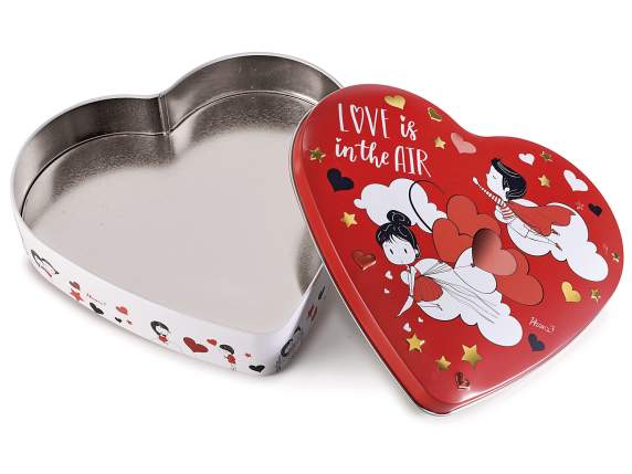 Caja de comida de metal en forma de corazón con adornos en r