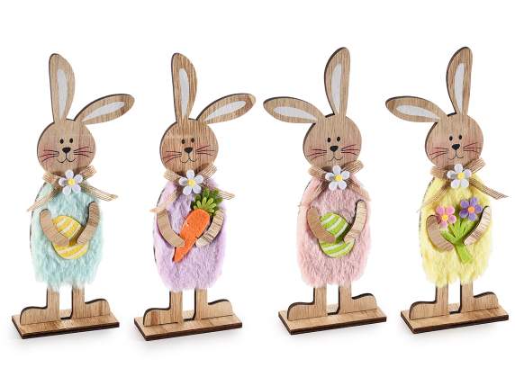Conejo de madera para colocar con vestido y adornos de ecopi