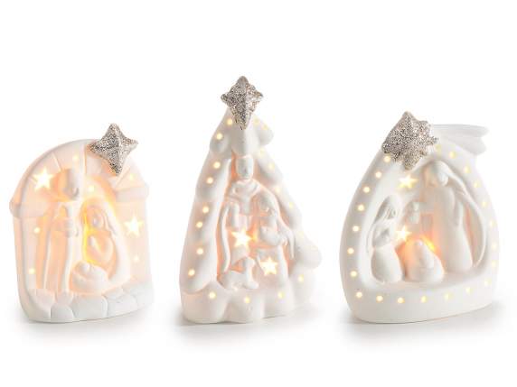 Cuna en porcelana blanca opaca, glitter y luces LED