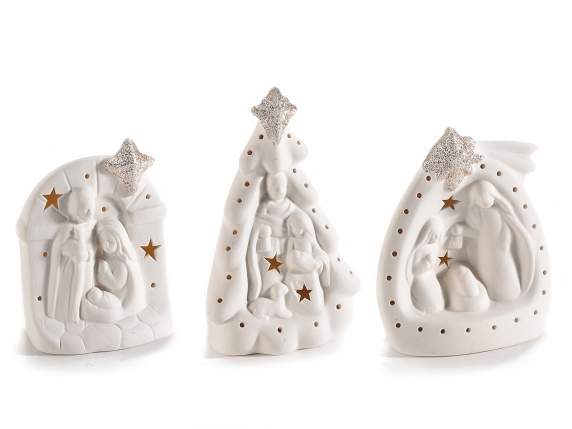 Cuna en porcelana blanca opaca, glitter y luces LED