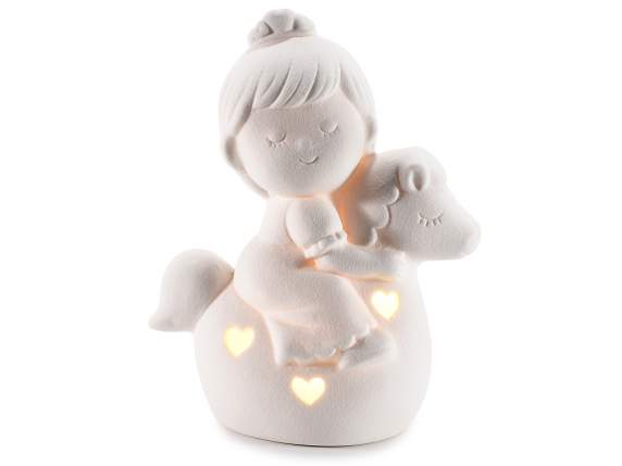 Princesa de porcelana a caballo con corazones y luces LED