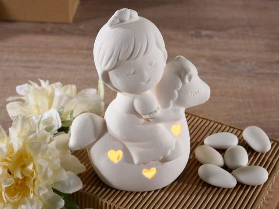 Princesa de porcelana a caballo con corazones y luces LED