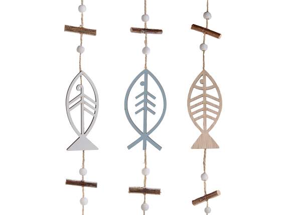 Hilo decorativo de madera con peces para colgar