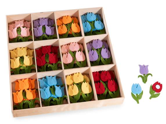 Expositor 108 tulipanes en tela de colores con cinta adhesiv
