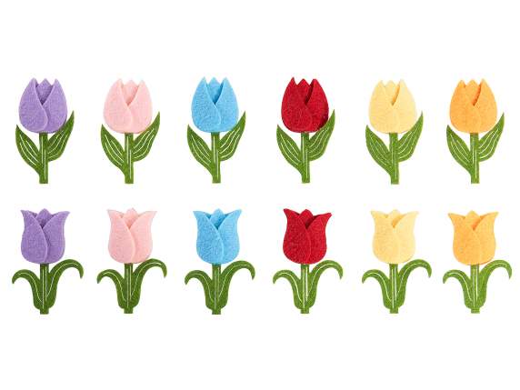 Expositor 108 tulipanes en tela de colores con cinta adhesiv