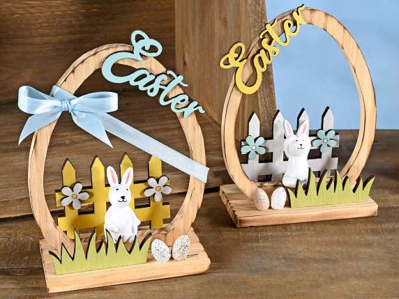 Huevo madera conejo y escrita de Pascua para colocar