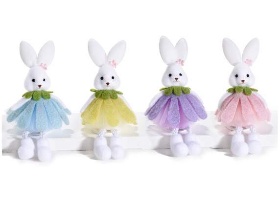 Conejito de patas largas con vestido floreado para colocar s