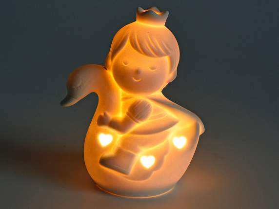 Príncipe sobre cisne de porcelana con corazones y luces LED