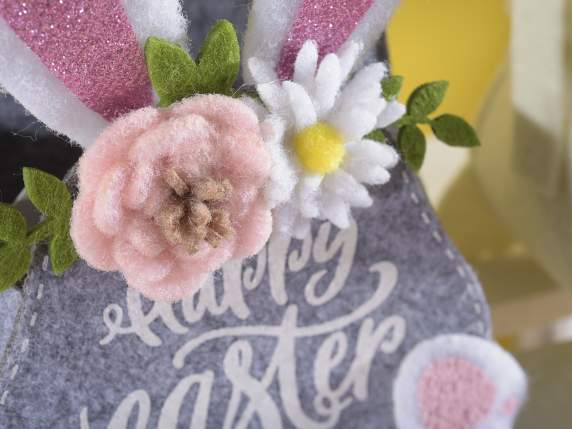 Bolso de mano de tela de conejo con texto Happy Easter y flo