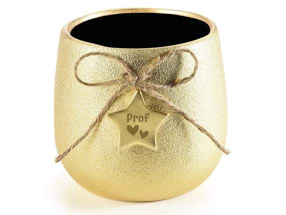 Jarrón de cerámica dorado con cordón y estrella Prof