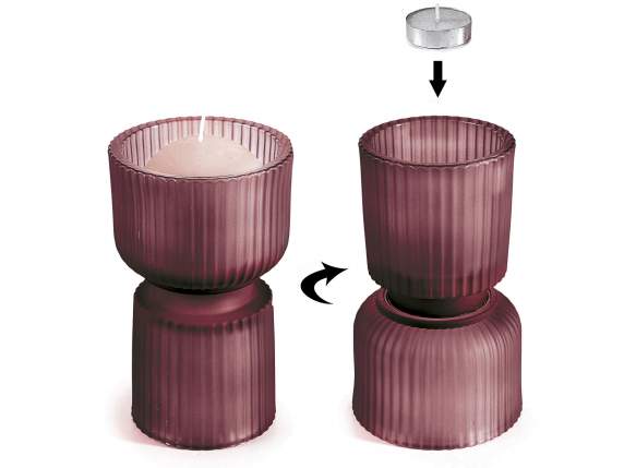 Portavelas de cristal granate satinado de doble uso