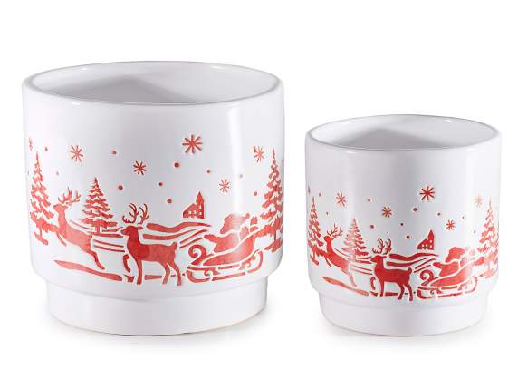 Set de 2 jarrones de terracota con paisaje navideño.